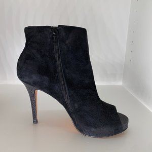 Klub Nico Black Suede Peep Toe Bootie Heels
